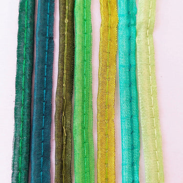 2mm Flanged Insertion Piping on 9mm Band, Green Art Silk Fabric Trim, Cord piping Trim